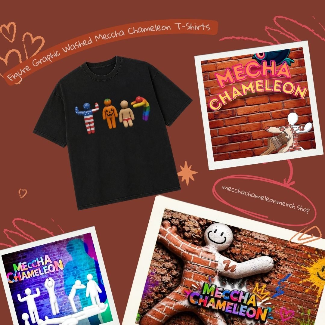 3D Figure Graphic PTTT2408 Washed Meccha Chameleon T-Shirts